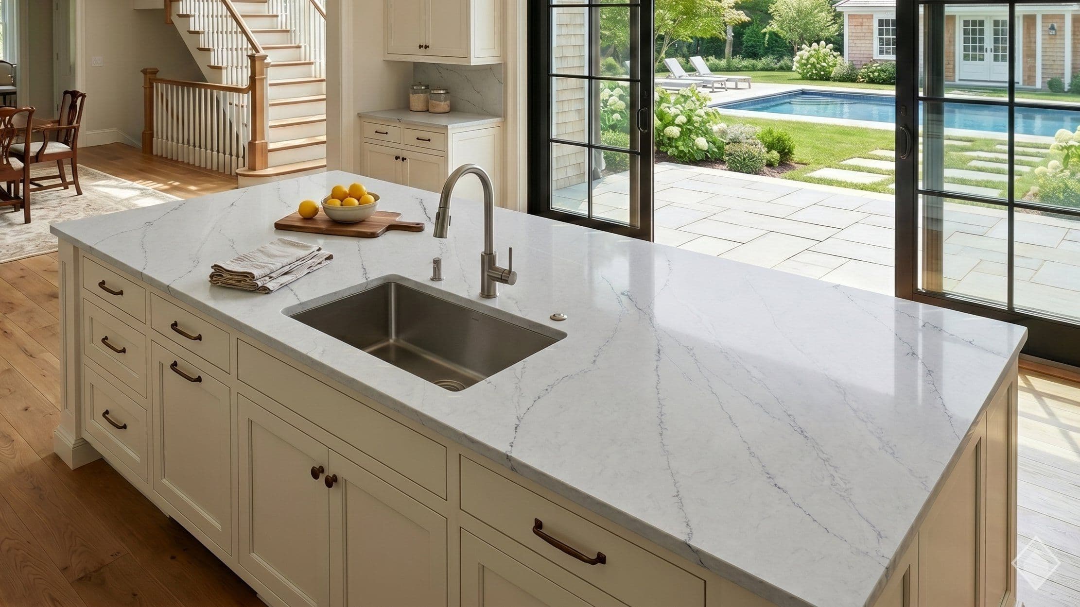 GFO Quartz Calacatta Mezzanotte quartz slab