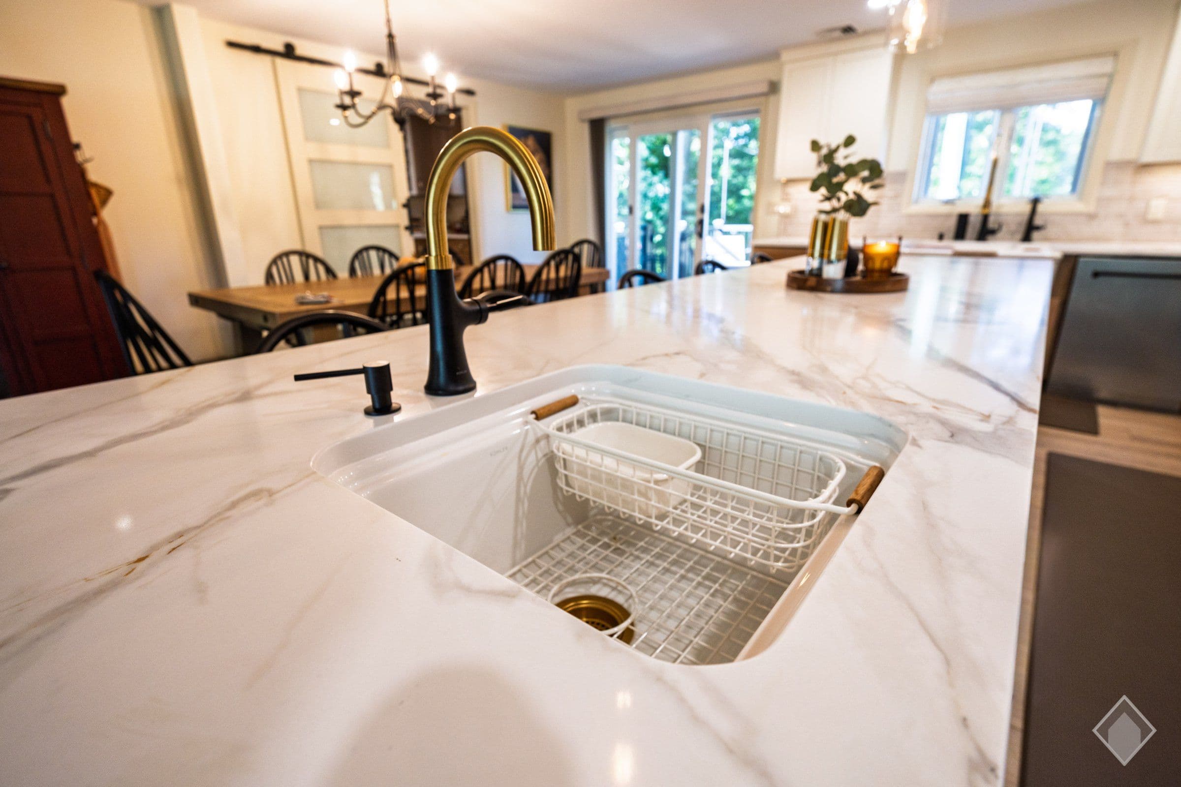 Calacatta Borghini Quartz in Rustic Modern Farmhouse Kitchen Addition | Berlin, CT — Kitchens
